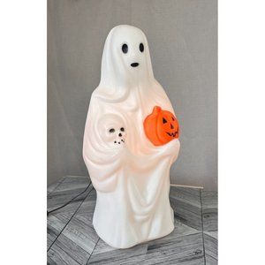Vintage Empire Lighted Blow Mold 23" Ghost with Skull & Halloween Pumpkin TESTED